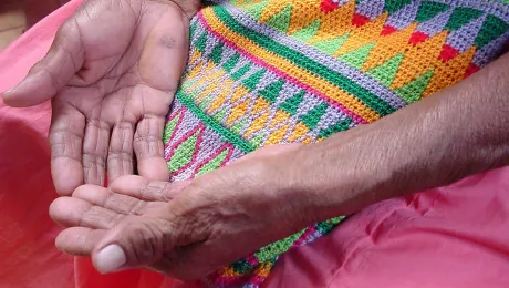 The hands of 84 year-old MarÃ­a Montezuma, a member of the Gnobe community. Â© ILCO communication office