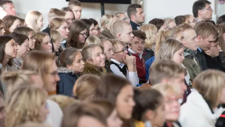 Young people at an ecumenical youth gathering in Estoniaâs Lutheran St Charles Church were encouraged by Pope Francis that to live a life based on love. Photo: EELC