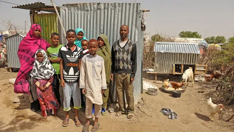 Yusuf Mohamed Ali, 42, and his family. He came as a refugee from Bey Dedawa, Somalia in 2007. Four of his nine children have been born in the camp. LWF supported him with chicken so he could start poultry production. Photo: LWF/ C. KÃ¤stner