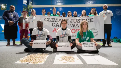 ACT Alliance, Lutheran World Federation and World Council of Churches participants at COP25 illustrate the lack of balance in finance of the global climate response, where most of the finance is put into mitigation, some into adaptation, but very little into loss and damage, even though âthat's where the people are.â They chanted: âWhat do we want? â Climate justice. When do we want it? â Now!