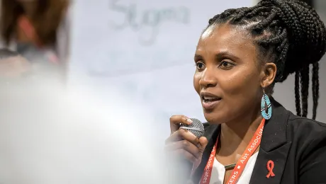 Ms Christine Mangale of the Lutheran Office for World Community in New York, speaking at a session of the CSW61 Photo: LWF/A.Hillert