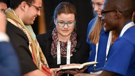 Youth present their pre-Assembly message to the first plenary of the Twelfth Assembly, Namibia, May 2017. Photo: LWF/Albin Hillert