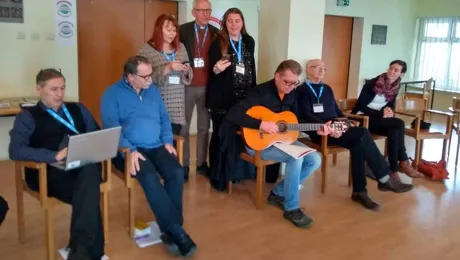 Participants at the LWF Workshop People on the Move â Bridges or Walls?, singing the Santa Lucia Song. December 2018 in Sibiu Romania. Photo: David Lin