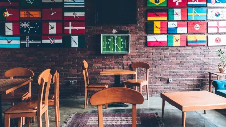 National flags on display at an urban cafÃ© in Tehran, Iran. Photo: Unsplash/Farzad Mohsenvand 