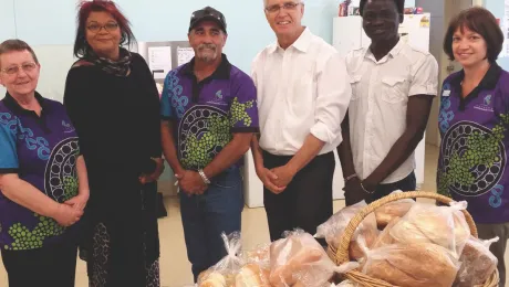 General Secretary Junge with Lutheran Community Care workers in Alice Springs, Australia. LCC staff explained how the organisation serves and meets needs of people who are doing it tough through its emergency relief program. 