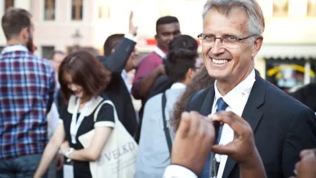 LWF General Secretary Rev. Dr Martin Junge, seen here with delegates of the international workshop for Young Reformers, held in Wittenberg, Germany, August 2015. Photo: Marko Schoeneberg