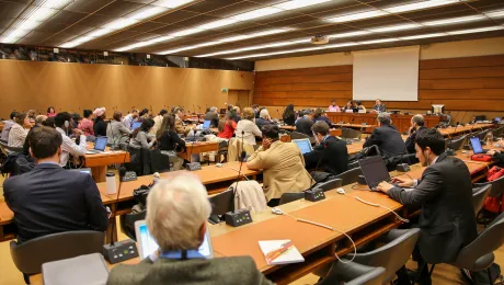 Attendees at a side event at the United Nations in Geneva on using the Universal Periodic Review as an instrument for peace building rooted in human rights in Colombia. Photo: Peter Kenny