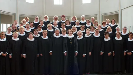 Icelandic pastors and bishops after the consecration of Rev. Agnes SigurÃ°ardÃ³ttir as bishop of Iceland in 2012 (seventh from right, front row). Bishop GuÃ°mundsdÃ³ttir is fifth from the left in the front row. Photo: LWF/A. Danielsson