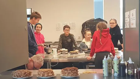 Selling waffles, a favorite dish, after worship was one way to raise to money for children in Uganda. Photo: Stefan Mar Gunnlaugsson / The Evangelical Church of Iceland