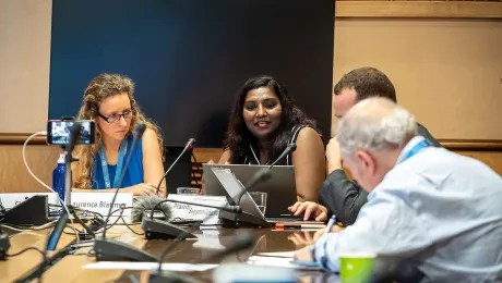 LWF Youth secretary Ms Pranita Biswasi, addressing the side-event on a human rightsâ perspective in climate action processes at the UN Office in Geneva. Photo: LWF/F. Wilches