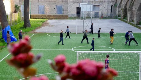 Children from the Quartieri Spagnoli area of Naples enjoy football training as part of an education project to help them learn vital life skills Photo: Caroline von der Tann/ELCI