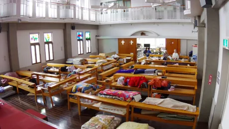 A church becomes a makeshift shelter for survivors of the earthquake. Photo: JELC