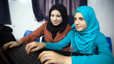 Young women in a Peace Oasis computer workshop. Photo: LWF/ M. de la Guardia