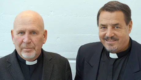 Kazakhstan Lutheran Bishop Yuri Novgorodov (left) and Rev. Gennadij Khonin, leader of the ELCRK Almaty congregation, during a visit to the LWF Communion Office in Geneva. Photo: LWF/S. Gallay 