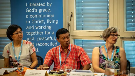 LWF Third International Lay Leadersâ Seminar, held from 27 June to 6 July in Geneva and Wittenberg. Participants Mabel Ngee-fui Ho (Malaysia), Melkion Panuaitan (Indonesia) and Anna Christine Ursula Unruh-lungfiel (Germany). Photo: LWF/S. Gallay