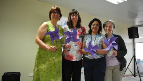 LWF WICAS secretary Rev. Dr Elaine Neuenfeldt and regional coordinators Dr Mary Streufert (United States), Elizabeth Arciniegas Sanchez (Colombia) and Rev. Marcia Blasi (Brazil), at the women's pre-meeting for the Pre-Assemblies for Latin American & the Caribbean and North America, in Paramaribo, Suriname. Photo: LWF/P.Mumia