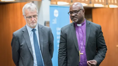 The LWF has urged members of the global community of states to mark the 70th anniversary of the Universal Declaration of Human Rights today by reaffirming commitment to the declaration and to safeguarding freedom, justice and peace in the world. LWF general secretary Rev. Dr Martin Junge (left) and LWF President Archbishop Musa Panti Filibus (right). Photo: LWF/Albin Hillert