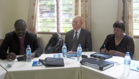 Bishops Malasusa and Kameeta and Ms Colleen Cunningham at the Marangu meeting. Photo: ELCT/Elizabeth Lobulu