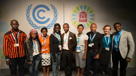 The LWF youth delegation to the COP22 UN climate conference in Marrakech, Morocco. (l-r) Pascal Kama, The Lutheran Church of Senegal; Ditebogo Caroline Lebea, Evangelical Lutheran Church in Southern Africa, South Africa; Lily Kwaw, Evangelical Lutheran Church of Ghana; Mari Oumar Sall, LWF World Service Mauritania; CÃ©drick Yumba Kitwa, Evangelical Lutheran Church in Congo; Mami Brunah Aro Sandaniaina, Malagasy Lutheran Church, Madagascar; Khulekani Sizwe Magwasa, Evangelical Lutheran Church i