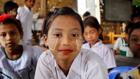 The prospect of a better education is more likely for Ma Khin Nu, seven, a resident of the Ohn Taw Gyi camp, Myanmar. Photo: LWF Myanmar/Isaac Kyaw Htun Hla