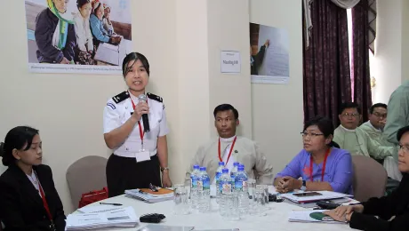 A participant from the Myanmar government contributes to the human rights discussion, at a meeting organized by LWF Myanmar. Photo: LWF Myanmar