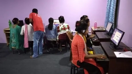 The first group of eight students at the new ICT center of the Nepal Evangelical Lutheran Church in the southeastern city of Biratnagar. Photo: NELC