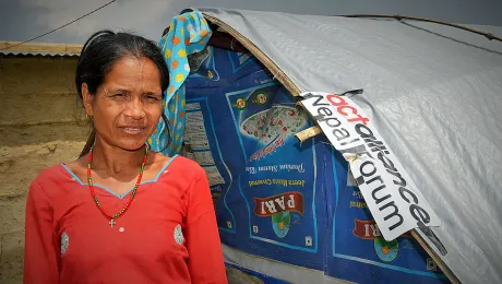 Makeshift houses of plastic sheets and tarpaulins are the only protection against the rain for many people. Photo: LWF/ Lucia de Vries