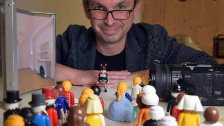 German Youtuber Michael Sommer presents Biblical books with Playmobil figures. Photo: GEP, Klaus Wankmiller