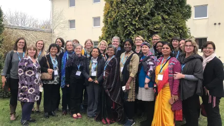 Participants in the Global Consultation of Women doing Theology gather outside the Warsaw conference center where they are reflecting on biblical texts and relate them to the challenges they face in their churches today. Photo: LWF/P. Hitchen 