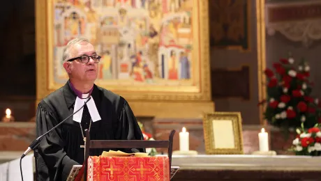 Bishop Dr Frank Otfried July, chairperson of the GNC/LWF preaching in the Basilica of St Bartholomew during the commemoration service for the Polish Lutheran Bishop Juliusz Bursche. Photo: GNC/LWF/F. HÃ¼bner