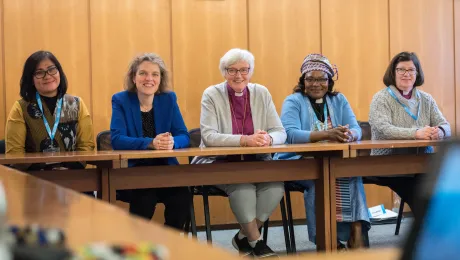 Five LWF vice-presidents: from left to right, Desri Maria Sumbayak, Propstin Astrid Klein, Archbishop Antje Jackelen, Rev. Jeannette Ada Epse Maina and Presiding Bishop Elizabeth Eaton Photo: LWF/A. Hillert