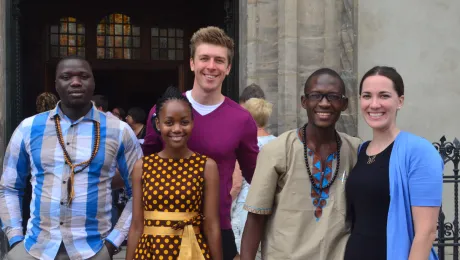 Sam Suke (middle, back row) with other LWF Young Reformers in front of the Castle Church in Wittenberg. Picture by LWF/Edgard Toclo