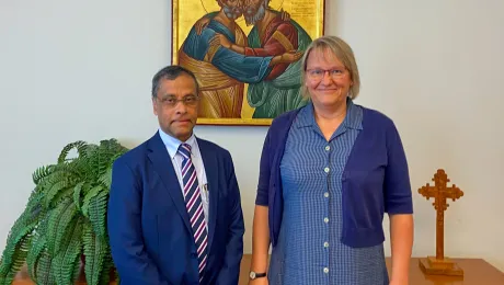 LWFâs World Service Department director, Maria Immonen and the Secretary General of Caritas Internationalis, Aloysius John. Photo: LWF/A. Danielsson