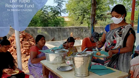 With the LWF Rapid Response Fund, 35 women living in poverty in the UELCI member church areas have regained their livelihoods. A tiffin owner serves lunch. UELCI