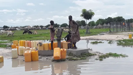 Women at a hand pump in Panyagor. The extremely poor sanitation conditions are exposing people to waterborne diseases at a time when they are also battling COVID-19 . All photos: LWF/ B. Germamo