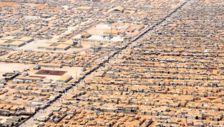 The Za'atri camp in Jordan is home to about 80000 refugees. The LWF calls for a rapid, adequate, and inclusive response that protects the human rights of all, and ensures that the needs of the most vulnerable are met. Photo: Public Domain/Wikipedia.