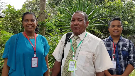 Malagasy Lutheran Church representatives: overseas mission coordinator Rakotondramiadana Holiharifetra, vice president Rev. Andrianjafy Octave Benil, and pastor Rev. Ravaka Ratovohery. Photo: LWF/P. Lok