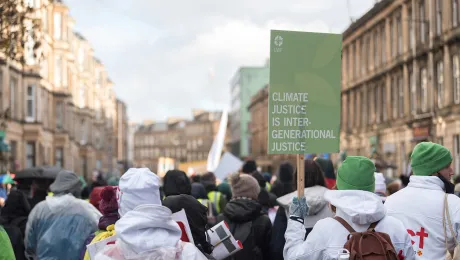 LWF youth delegates are joining a march at COP26 in Glasgow, Scotland, advocating climate justice as intergenerational justice. Photo: LWF/Albin Hillert