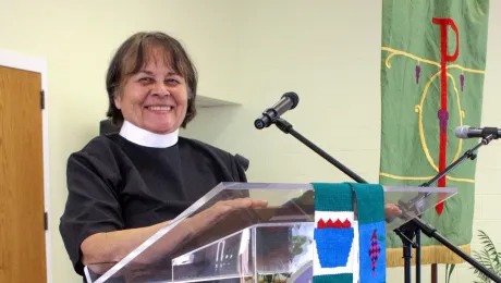 Rev. Joann Conroy, an Oglala Sioux woman, explains how the church might learn to care for creation from Indigenous people around the world. Photo: ELCA