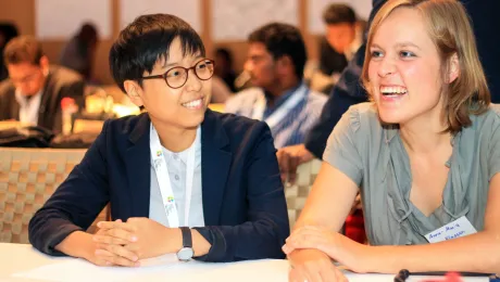 LWF Vice-President for Asia, Eun-hae Kwon (left), with LWF Council member, Anna-Maria Klassen, praised young Lutherans for their efforts to address challenges faced by Christians globally. Photo: Johanan Celine Valeriano