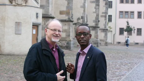 Namibian Lutheran pastors Rev. Klaus-Peter Tietz (left) and Rev. Isak Malua. Photo: LWF/A. WeyermÃ¼ller