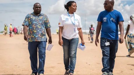 LWF staff in Minawao refugee camp, Cameroon. More than 90 percent of the 8,000 LWF field staff are from the countries they work in, and often part of the communities they serve. Photo: LWF/ A. Hillert