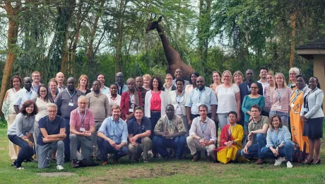 LWF World Service staff meet in Naivasha, Kenya for the 2022 Global Leadership Team Meeting (GLTM) in-person for the first time in three years.Â Photo: LWF/M. RenauxÂ 