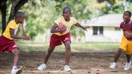 A group of students at Ricks Institute play football in the schoolyard. All photos: LWF/Albin Hillert