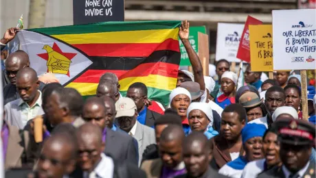 A demonstration by the Zimbabwe Council of Churches, under the theme âThe church says no to violence!â the image was widely shared on social media to advocate for peace. Photo: ZCC