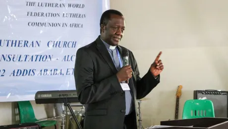 Rev. Dr Fidon Mwombeki, General Secretary of the All Africa Conference of Churches, delivering his keynote address at the ALCLC.  