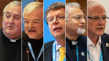 Rev. Prof Ioan Sauca, WCC Acting General Secretary, Fr. Dr Augustinus Sander from Vatican Dicastery for Promoting Christian Unity, Rev. Dr Hanns Lessing, WCRC Acting General Secretary, Bishop Ivan Abrams, General Secretary of World Methodist Council, Dr. Jean-Daniel Plüss of Pentecostal World Fellowship.