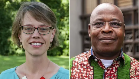 Scripture scholars Rev. Dr Sarah Hinlicky Wilson, associate pastor at Tokyo Lutheran Church, and Rev. Dr Jean Koulagna, director of the Ecumenical Institute of Theology Al Mowafaqa in Rabat. Photo: Montage LWF/S. Gallay 