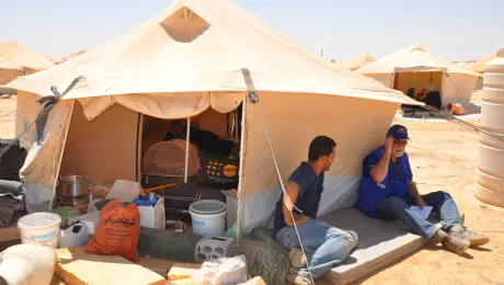 Ten years ago, LWF started working in Zaatari camp for Syrian refugees. The camp lies in the Jordanian desert. Initially, people lived in tents and lorries brought the water in large tanks. Photo: LWF