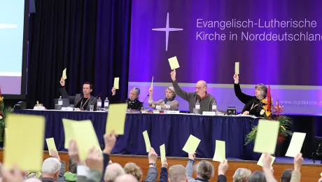 Voting during the synod meeting of the Evangelical Lutheran Church in Northern Germany